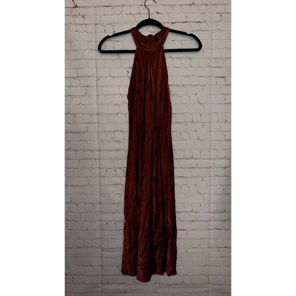 Lanston Rust Orange Halter Neck Maxi Dress Boho Wedding Party Guest Bridesmaid S